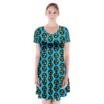 0059 Comic Head Bothered Smiley Pattern Short Sleeve V-neck Flare Dress