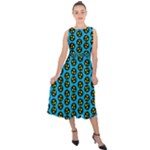 0059 Comic Head Bothered Smiley Pattern Midi Tie-Back Chiffon Dress