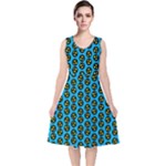 0059 Comic Head Bothered Smiley Pattern V-Neck Midi Sleeveless Dress 