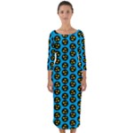 0059 Comic Head Bothered Smiley Pattern Quarter Sleeve Midi Bodycon Dress