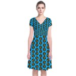 0059 Comic Head Bothered Smiley Pattern Short Sleeve Front Wrap Dress