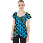 0059 Comic Head Bothered Smiley Pattern Lace Front Dolly Top