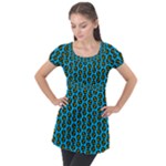 0059 Comic Head Bothered Smiley Pattern Puff Sleeve Tunic Top