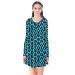 0059 Comic Head Bothered Smiley Pattern Long Sleeve V-neck Flare Dress