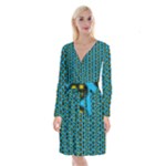 0059 Comic Head Bothered Smiley Pattern Long Sleeve Velvet Front Wrap Dress