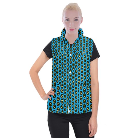 0059 Comic Head Bothered Smiley Pattern Women s Button Up Vest from ArtsNow.com
