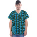 0059 Comic Head Bothered Smiley Pattern Men s V-Neck Scrub Top