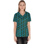 0059 Comic Head Bothered Smiley Pattern Women s V-Neck Scrub Top