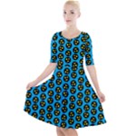 0059 Comic Head Bothered Smiley Pattern Quarter Sleeve A-Line Dress