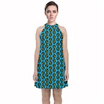 0059 Comic Head Bothered Smiley Pattern Velvet Halter Neckline Dress 