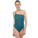 0059 Comic Head Bothered Smiley Pattern Classic One Shoulder Swimsuit