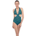 0059 Comic Head Bothered Smiley Pattern Halter Front Plunge Swimsuit