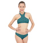 0059 Comic Head Bothered Smiley Pattern High Neck Bikini Set