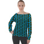 0059 Comic Head Bothered Smiley Pattern Off Shoulder Long Sleeve Velour Top