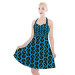 0059 Comic Head Bothered Smiley Pattern Halter Party Swing Dress 