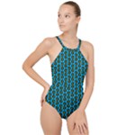 0059 Comic Head Bothered Smiley Pattern High Neck One Piece Swimsuit