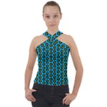 0059 Comic Head Bothered Smiley Pattern Cross Neck Velour Top