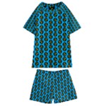 0059 Comic Head Bothered Smiley Pattern Kids  Swim Tee and Shorts Set