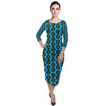 0059 Comic Head Bothered Smiley Pattern Quarter Sleeve Midi Velour Bodycon Dress