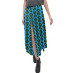 0059 Comic Head Bothered Smiley Pattern Velour Split Maxi Skirt