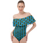 0059 Comic Head Bothered Smiley Pattern Off Shoulder Velour Bodysuit 