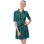 0059 Comic Head Bothered Smiley Pattern Belted Shirt Dress