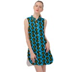 0059 Comic Head Bothered Smiley Pattern Sleeveless Shirt Dress