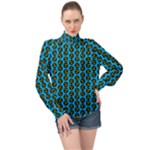 0059 Comic Head Bothered Smiley Pattern High Neck Long Sleeve Chiffon Top