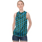 0059 Comic Head Bothered Smiley Pattern High Neck Satin Top