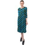 0059 Comic Head Bothered Smiley Pattern Ruffle End Midi Chiffon Dress