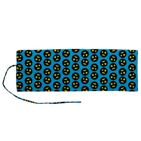 0059 Comic Head Bothered Smiley Pattern Roll Up Canvas Pencil Holder (M) from ArtsNow.com