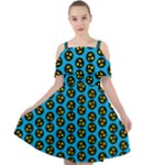 0059 Comic Head Bothered Smiley Pattern Cut Out Shoulders Chiffon Dress