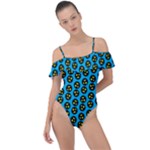 0059 Comic Head Bothered Smiley Pattern Frill Detail One Piece Swimsuit