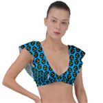 0059 Comic Head Bothered Smiley Pattern Plunge Frill Sleeve Bikini Top