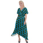 0059 Comic Head Bothered Smiley Pattern Cross Front Sharkbite Hem Maxi Dress