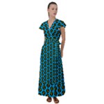 0059 Comic Head Bothered Smiley Pattern Flutter Sleeve Maxi Dress
