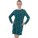 0059 Comic Head Bothered Smiley Pattern Long Sleeve Hoodie Dress