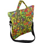 Colorful brush strokes painting on a green background                                                    Fold Over Handle Tote Bag