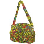 Colorful brush strokes painting on a green background                                                 Buckle Multifunction Bag