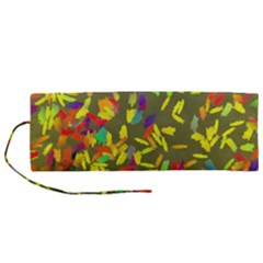 Colorful brush strokes painting on a green background                                                 Roll Up Canvas Pencil Holder (M) from ArtsNow.com