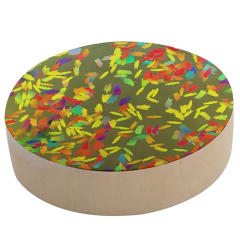 Colorful brush strokes painting on a green background                                                 Wooden Bottle Opener (Round) from ArtsNow.com