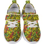Colorful brush strokes painting on a green background                                                 Kids  Velcro Strap Shoes