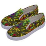 Colorful brush strokes painting on a green background                                                   Kids  Canvas Slip Ons