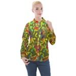 Colorful brush strokes painting on a green background                                                   Women s Long Sleeve Pocket Shirt