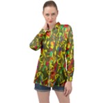 Colorful brush strokes painting on a green background                                                   Long Sleeve Satin Shirt
