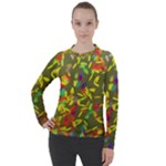 Colorful brush strokes painting on a green background                                                  Women s Pique Long Sleeve Tee