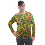 Colorful brush strokes painting on a green background                                                 Men s Pique Long Sleeve Tee