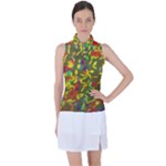 Colorful brush strokes painting on a green background                                                   Women’s Sleeveless Polo