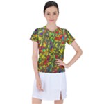 Colorful brush strokes painting on a green background                                                  Women s Mesh Sports Top