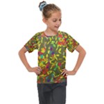 Colorful brush strokes painting on a green background                                                 Kids  Mesh Piece Tee